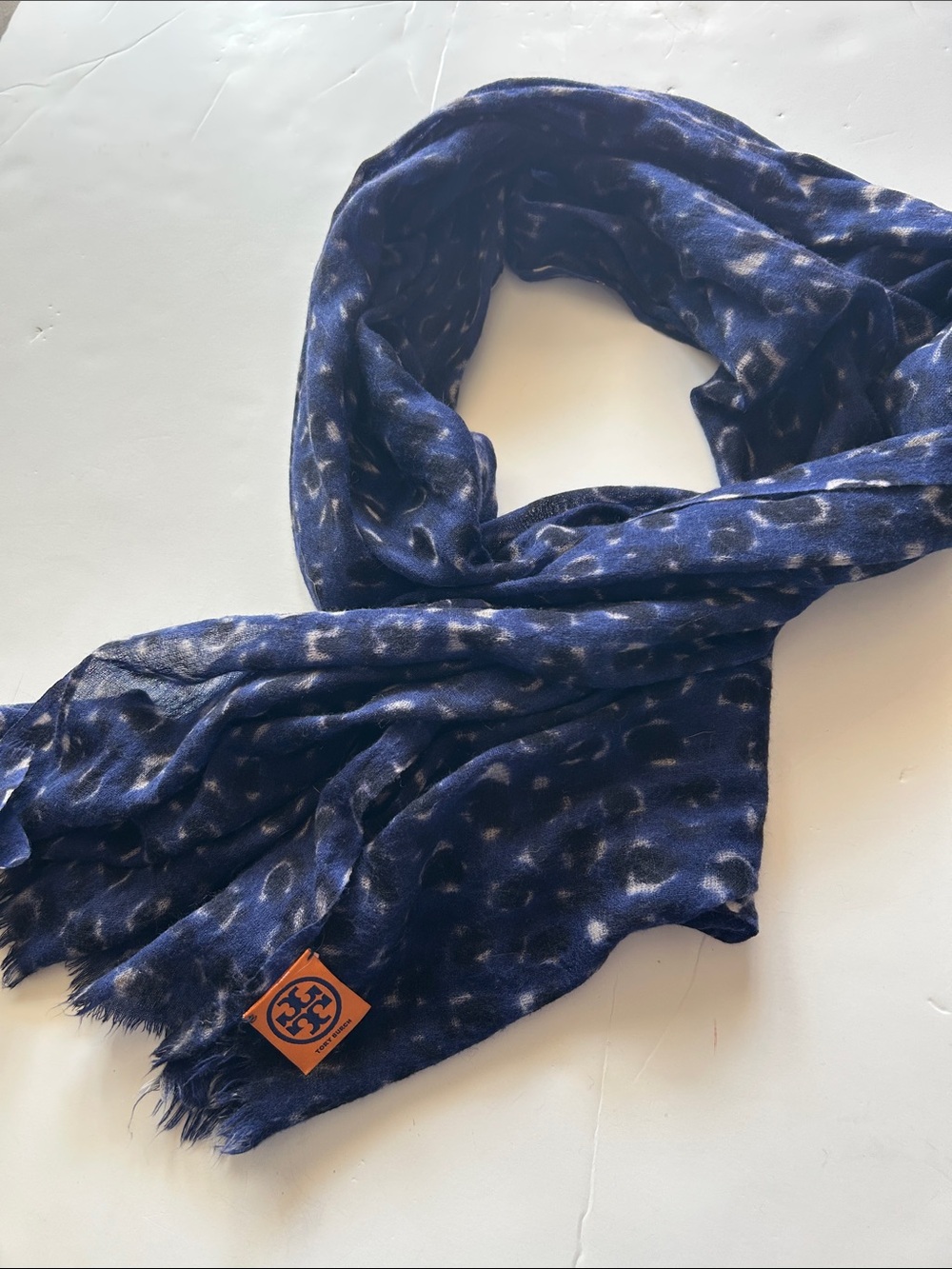 Tory Burch Blue Leopard-Print Scarf
